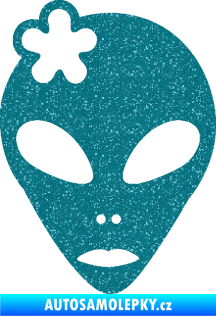 Samolepka UFO 009 slečna s kytičkou levá Ultra Metalic tyrkysová