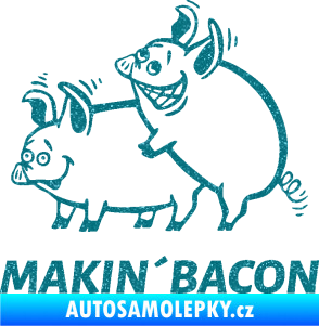 Samolepka Veselá prasátka makin bacon levá Ultra Metalic tyrkysová