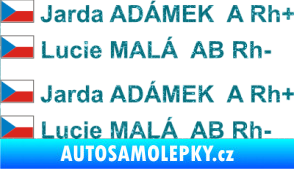 Samolepka Vlajka ČR se jménem a krevní skupinou Ultra Metalic tyrkysová