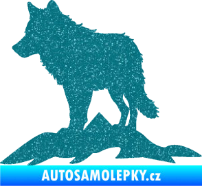 Samolepka Vlk 031 levá hory Ultra Metalic tyrkysová