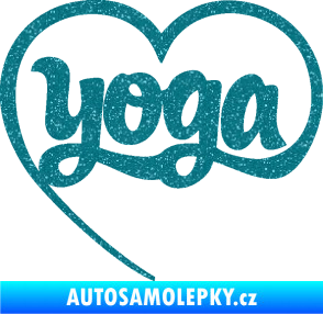 Samolepka Yoga nápis v srdíčku Ultra Metalic tyrkysová