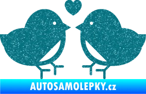 Samolepka Zamilovaní ptáčci 001 se srdíčkem Ultra Metalic tyrkysová