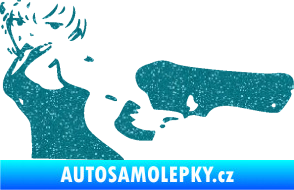 Samolepka Žena s pistolí pravá Ultra Metalic tyrkysová