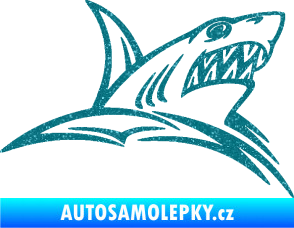 Samolepka Žralok 020 pravá v moři Ultra Metalic tyrkysová