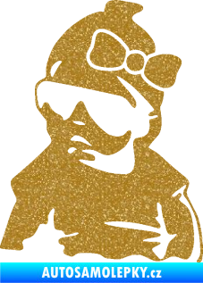 Samolepka Baby on board 001 levá miminko s brýlemi a s mašlí Ultra Metalic zlatá