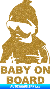 Samolepka Baby on board 002 levá s textem miminko s brýlemi Ultra Metalic zlatá