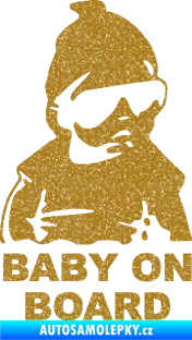 Samolepka Baby on board 002 pravá s textem miminko s brýlemi Ultra Metalic zlatá