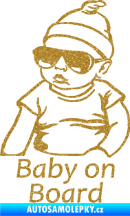 Samolepka Baby on board 003 levá s textem miminko s brýlemi Ultra Metalic zlatá