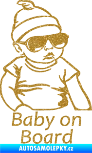 Samolepka Baby on board 003 pravá s textem miminko s brýlemi Ultra Metalic zlatá
