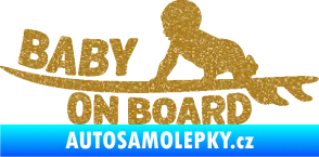 Samolepka Baby on board 010 levá surfing Ultra Metalic zlatá