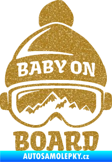 Samolepka Baby on board 012 levá na horách Ultra Metalic zlatá