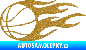 Samolepka Basketbalový míč 003 levá v plamenech  Ultra Metalic zlatá