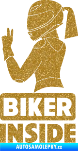 Samolepka Biker inside 004 levá motorkářka Ultra Metalic zlatá