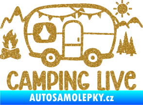 Samolepka Camping live 001 levá cestování v karavanu Ultra Metalic zlatá