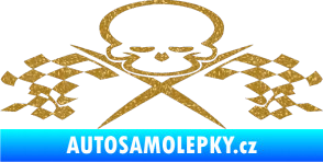 Samolepka Champion 001 lebka se šachovnicovou vlajkou Ultra Metalic zlatá