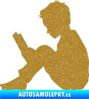 Samolepka Děti silueta 002 levá chlapec s knížkou Ultra Metalic zlatá