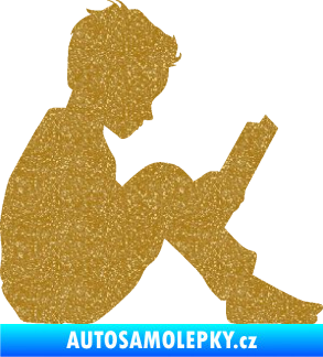 Samolepka Děti silueta 002 pravá chlapec s knížkou Ultra Metalic zlatá