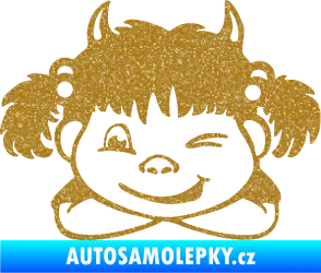 Samolepka Dítě v autě 056 levá holčička čertice Ultra Metalic zlatá