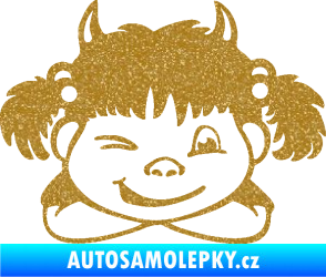 Samolepka Dítě v autě 056 pravá holčička čertice Ultra Metalic zlatá