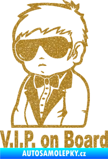 Samolepka Dítě v autě 058 s textem chlapec s brýlemi Ultra Metalic zlatá