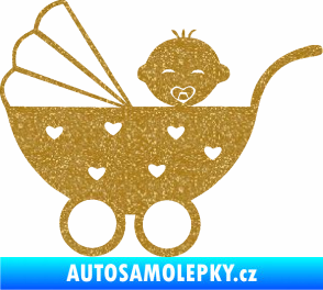 Samolepka Dítě v autě 070 levá kočárek s miminkem Ultra Metalic zlatá