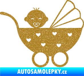 Samolepka Dítě v autě 070 pravá kočárek s miminkem Ultra Metalic zlatá