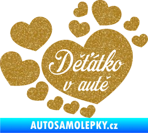 Samolepka Dítě v autě 092 nápis děťátko v autě se srdíčky Ultra Metalic zlatá
