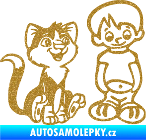 Samolepka Dítě v autě 097 pravá kluk a kočka Ultra Metalic zlatá