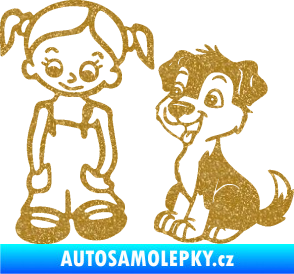 Samolepka Dítě v autě 099 levá holčička a pes Ultra Metalic zlatá