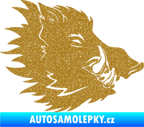 Samolepka Divoké prase 001 pravá kanec hlava Ultra Metalic zlatá
