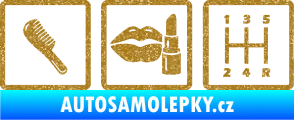 Samolepka Girl race car symboly brush, lipstick, shift Ultra Metalic zlatá