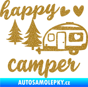 Samolepka Happy camper levá cestování Ultra Metalic zlatá