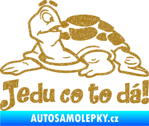 Samolepka Jedu co to dá! 001 levá nápis se želvou Ultra Metalic zlatá