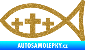 Samolepka Jesus rybička 005 tři kříže křesťanský symbol Ultra Metalic zlatá