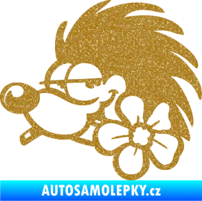 Samolepka Ježek 003 levá s květinou Ultra Metalic zlatá