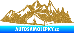 Samolepka Kempování 002 levá stan a hory Ultra Metalic zlatá