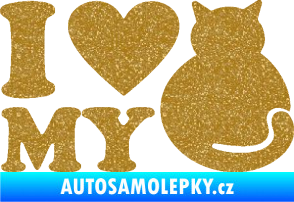 Samolepka Kočka 033 I love my cat Ultra Metalic zlatá