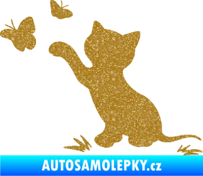 Samolepka Kočka 037 levá s motýlky Ultra Metalic zlatá