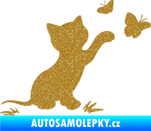 Samolepka Kočka 037 pravá s motýlky Ultra Metalic zlatá