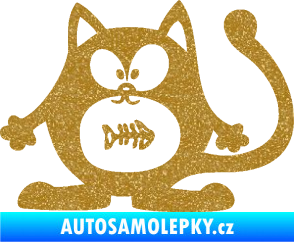 Samolepka Kočka 042 levá s rybou v bříšku Ultra Metalic zlatá