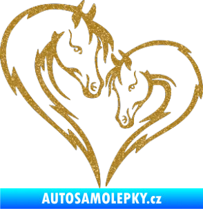 Samolepka Koníci 002 - levá srdíčko kůň s hříbátkem Ultra Metalic zlatá