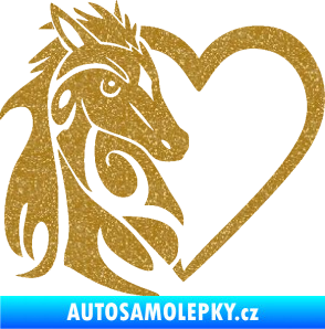 Samolepka Koník love 001 levá hříbátko v srdíčku Ultra Metalic zlatá