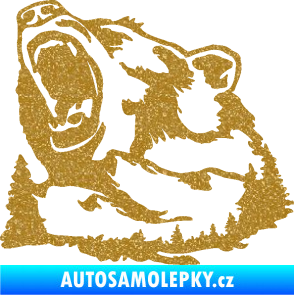 Samolepka Krajina hory 032 levá les s medvědem Ultra Metalic zlatá
