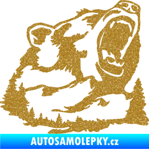 Samolepka Krajina hory 032 pravá les s medvědem Ultra Metalic zlatá
