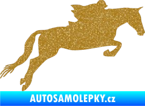 Samolepka Kůň 015 pravá skok s jezdcem Ultra Metalic zlatá