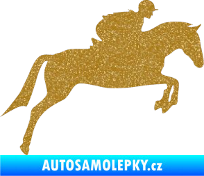 Samolepka Kůň 020 pravá skok s jezdcem Ultra Metalic zlatá
