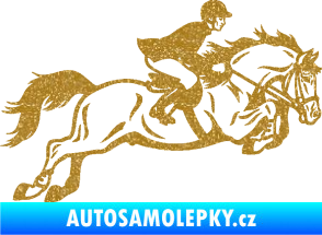 Samolepka Kůň 059  pravá jezdec na koni parkur Ultra Metalic zlatá