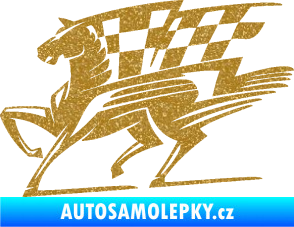 Samolepka Kůň racing 001 levá se šachovnicí Ultra Metalic zlatá