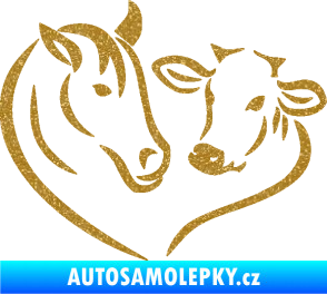 Samolepka Kůň s kravičkou v srdíčku levá láska ke zvířatům Ultra Metalic zlatá