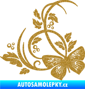 Samolepka Květina dekor 046 levá motýl Ultra Metalic zlatá